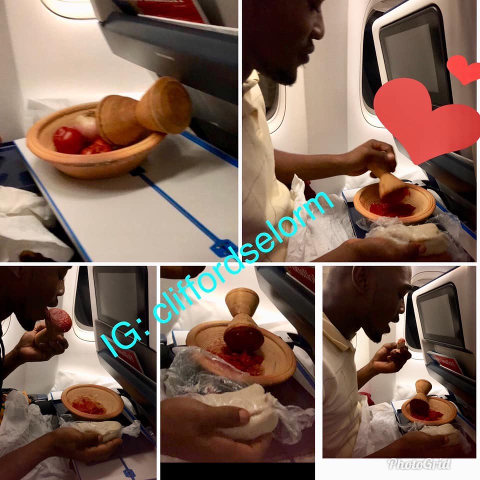 Ewe Man Grinds Pepper Onboard A Flight To Eat His Banku With